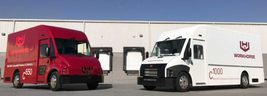 워크호스의 전기 화물 운송 트럭 C-650(왼쪽)과 C-1000. <워크호스 홈페이지>